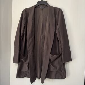 Eileen Fisher Cedar Brown Pocketed Open Drape Front Cardigan Jacket Size M